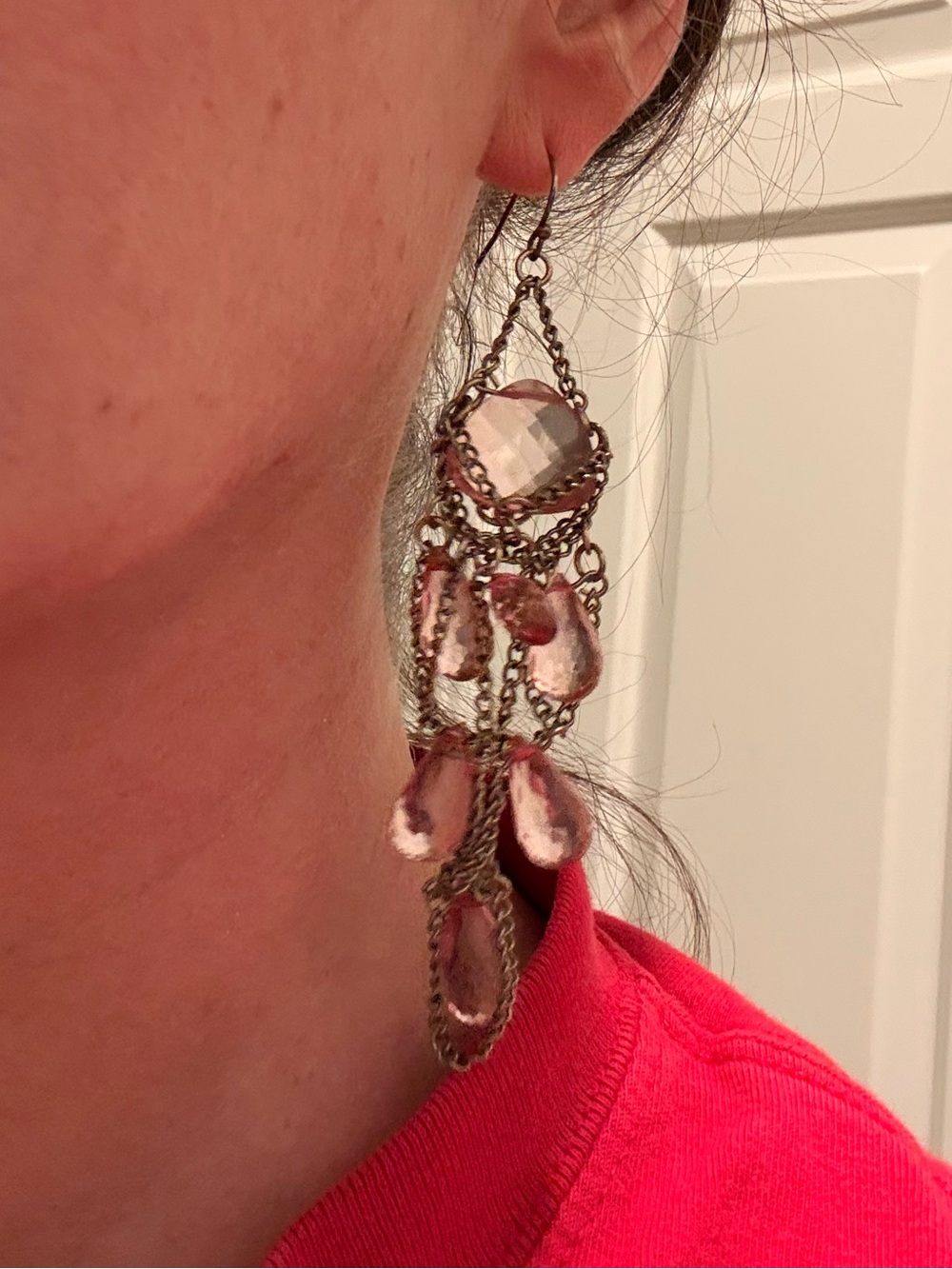 Vintage Y2K Silver/Blush Pink Chain 3.5” Drop Chandelier Earrings - Picture 10 of 10